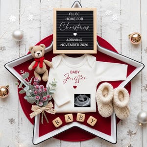 Christmas Digital Pregnancy Announcement, Gender Neutral, Due in December Baby Announcement, Editable Template, I&#39;ll be home for Christmas