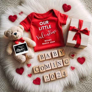 Plantilla de anuncio de bebé de San Valentín, plantilla de anuncio de embarazo de amor, anuncio de embarazo digital, redes sociales, plantilla Canva