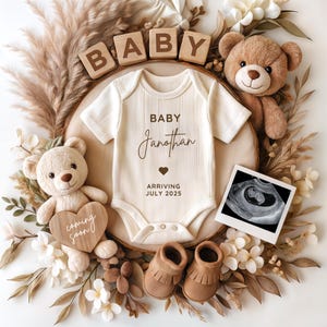 Digital Pregnancy Announcement, Neutral Baby Reveal Social Media, Gender Reveal, Boho Pregnancy Announcement, Baby due Date, Canva Edit