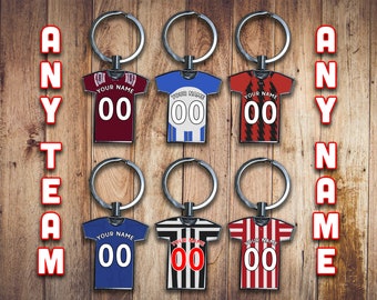 Personalised Football Keyring Custom Football Key Ring, Any Name, Any Number, Any Football Team! Great fathers day gift and present for dad