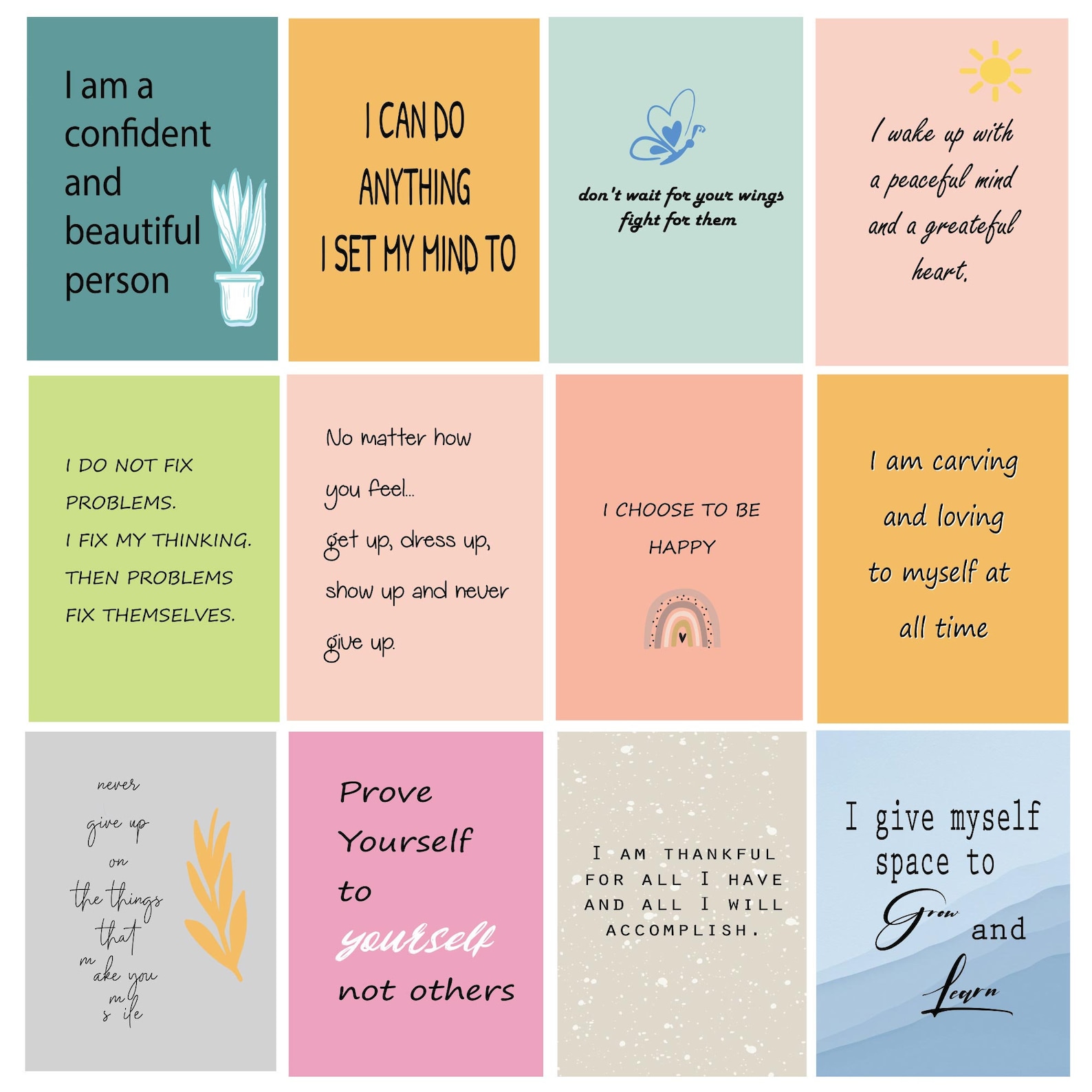 31 Daily Affirmation Cards Printable Positive Quotes Every | Etsy