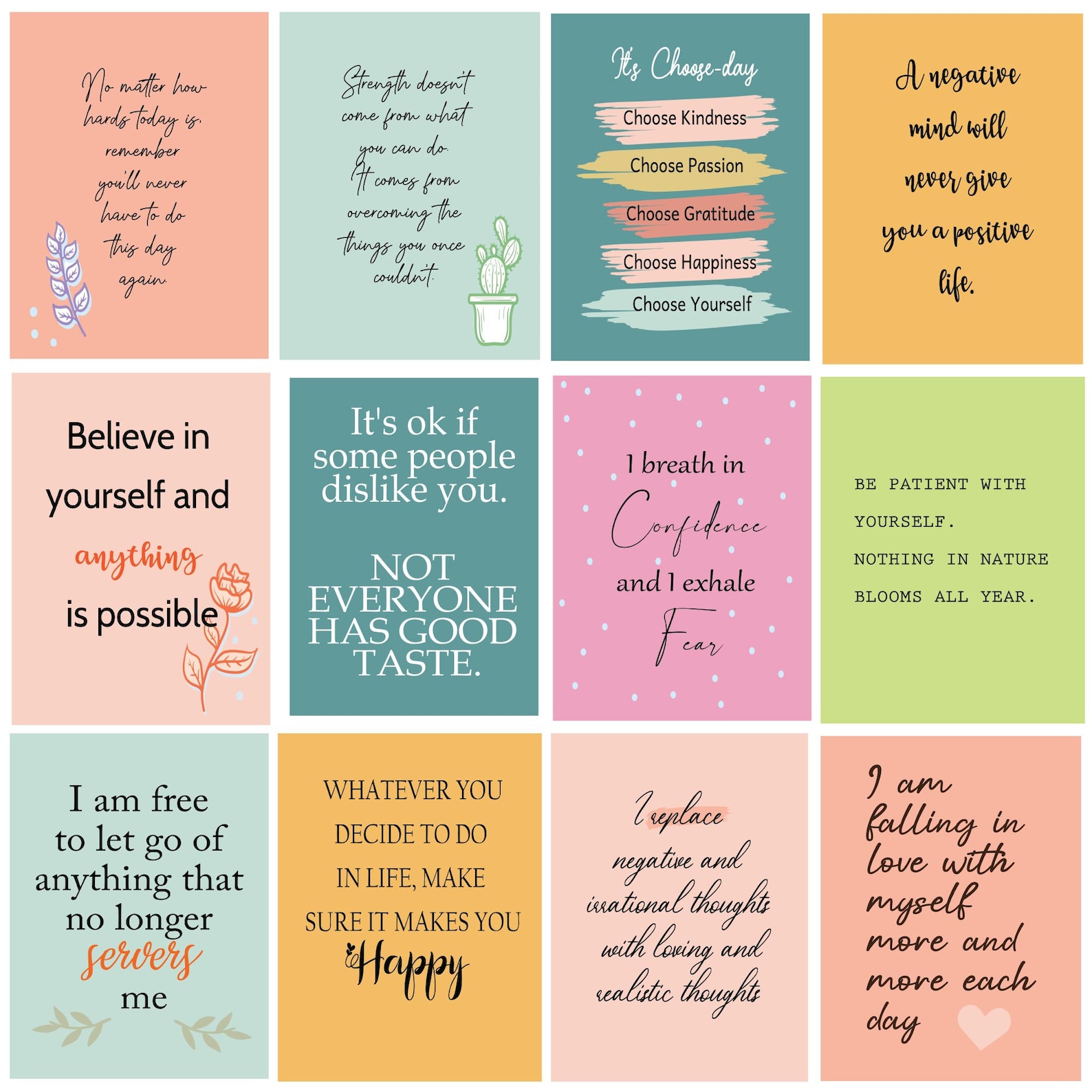 31 Daily Affirmation Cards Printable Positive Quotes Every | Etsy