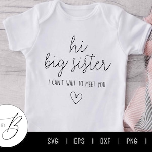 Hallo große Schwester, ich kann es kaum erwarten, dich zu treffen SVG | Schwangerschaft, Baby, Geschwister, Ankündigung SVG | svg, eps, dxf, png, jpg | Geschnittene Datei