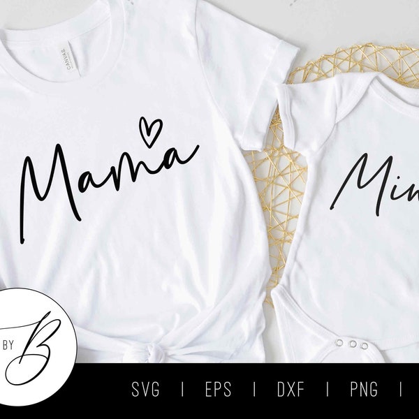 Mama & Mini SVG | Mommy and Me Heart SVG | svg, eps, dxf, png, jpg | Cut File
