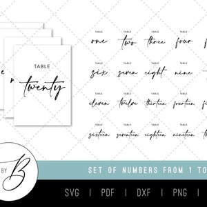 Numéros de table de mariage manuscrite SVG | Nombres 1-50 | plaque de mariage, numéros de table, papeterie | svg, pdf, dxf, png, jpg | Imprimable | Télécharger