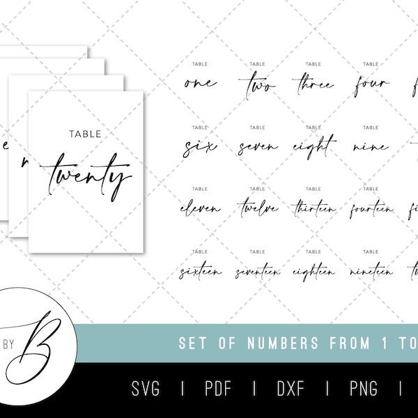 Script Wedding Table Numbers SVG | Numbers 1-50 | Wedding Sign, Table Numbers, Stationery | svg, pdf, dxf, png, jpg | Printable | Download