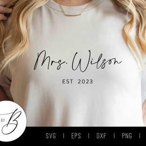Personnalisé Mme Nom de famille Est Date SVG | Nom de mariage personnalisé SVG | svg, eps, dxf, png, jpg | Couper le fichier | Délai de 2 à 3 jours