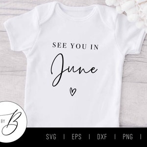 Tot ziens in juni SVG | Maand, baby, zwangerschap aankondiging SVG | SVG, EPS, DXF, PNG, JPG | Bestand knippen