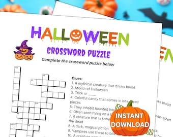 Halloween Crossword Puzzle, Printable Party Activity for Kids & Adults (Digital Download)
