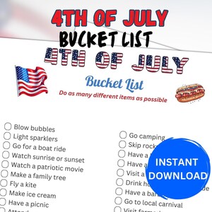 Printable 4th of July Bucket List Game | Fourth of July Activity for Kids and Adults | Party Games | July 4th Game | Family Game