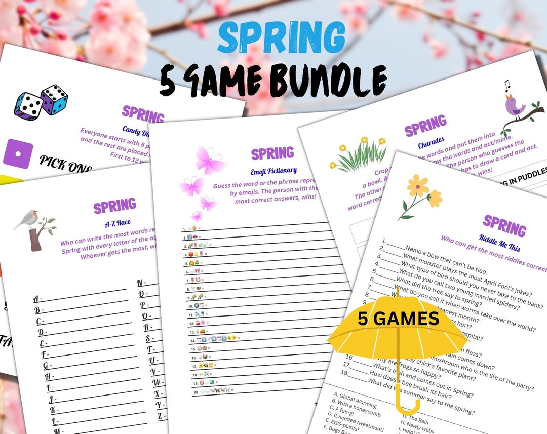 Spring 5 Games Bundle | Printable Party Activity for Kids & Adults ...
