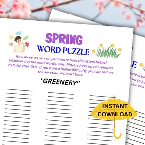 Printable Spring Word Puzzle Game | Spring Activity for Kids and Adults | Party Games | Spring Game | Family Game | Springtime Game
