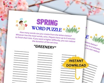 Spring Word Puzzle Game | Printable Party Activity for Kids & Adults (Digital Download)