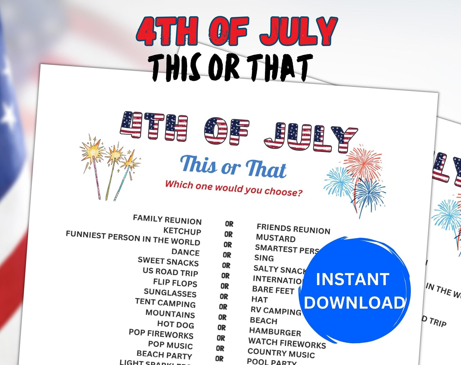 Printable 4th of July This or That | Fourth of July Activity for Kids ...