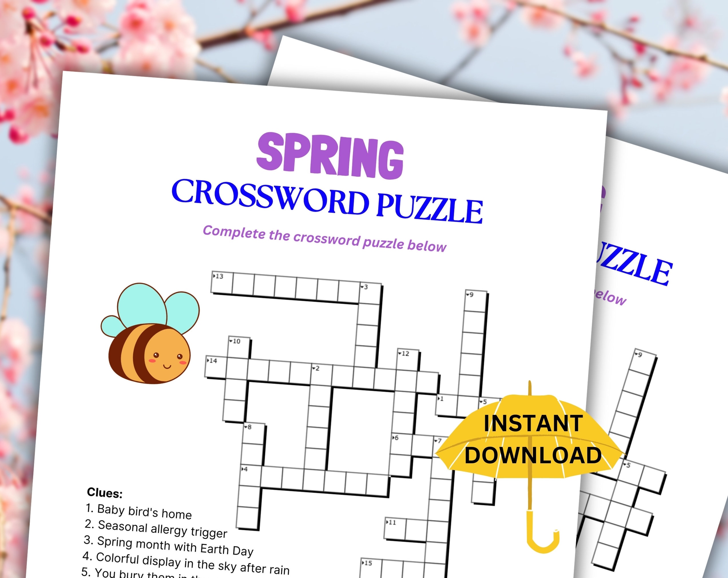 Printable spring crossword | spring activity for kids and adults ...
