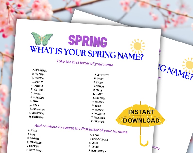 Printable What is Your Spring Name Spring Activity for Kids and Adults ...