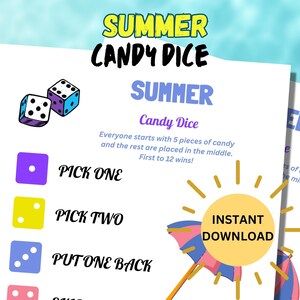 Printable Summer Candy Dice Game | Summer Activity for Kids and Adults | Party Games | Summer Game | Family Game | Summertime Game