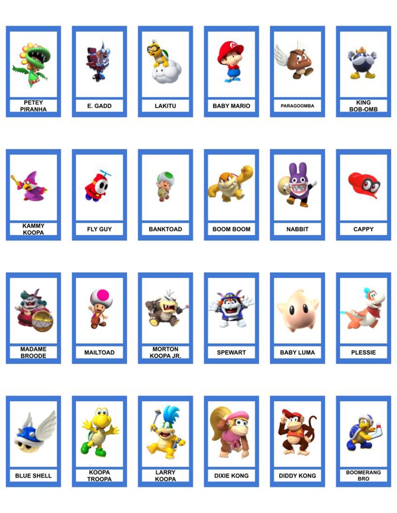 Super Mario Bros Printable Guess Who Cards Montessori - Etsy UK