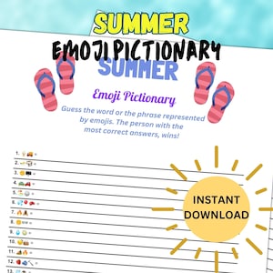 Printable Summer Emoji Pictionary Game | Summer Activity for Kids and Adults | Party Games | Summer Game | Family Game | Summertime Game