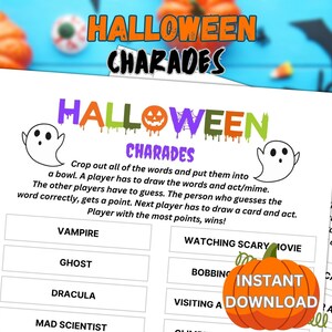 Printable Halloween Charades Game | Halloween Activity for Kids and Adults | Party Games | Halloween Game | Family Game | Holiday Game