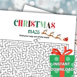 Druckbares Weihnachtslabyrinth | Weihnachtsaktivität für Kinder und Erwachsene | Party Spiele | Weihnachtsspiel | Familienspiel | Weihnachtsspiel