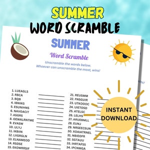 Printable Summer Word Scramble | Summer Activity for Kids and Adults | Party Games | Summer Game | Family Game | Summertime Game