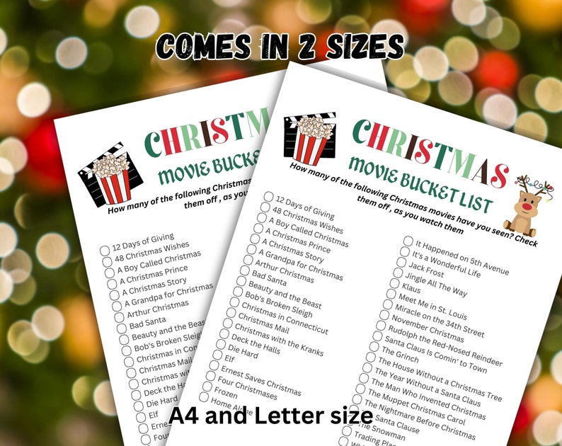 Printable Christmas Movie Bucket List Game Christmas - Etsy