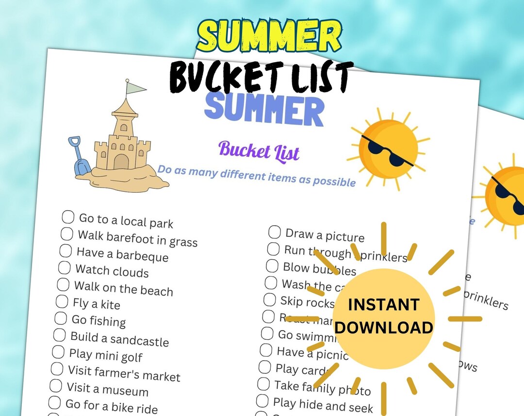 Printable Summer Bucket List Game Summer Activity for Kids and Adults Party Games Summer Game