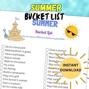 Printable Summer Bucket List Game | Summer Activity for Kids and Adults | Party Games | Summer Game | Family Game | Summertime Game