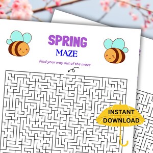 Laberinto de primavera, actividad imprimible para fiestas infantiles y de adultos (descarga digital)