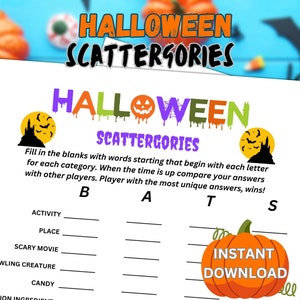 Printable Halloween Scattergories Game | Halloween Activity for Kids and Adults | Party Games | Halloween Game | Family Game | Holiday Game