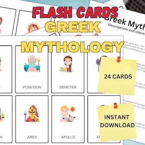 Cartes Flash imprimables de la mythologie grecque | Cartes Montessori | 24 cartes flash de nomenclature | Cartes imprimables PDF Jouets préscolaires