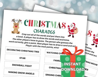 クリスマスのシャレードゲーム | 子供と大人向けの印刷可能なパーティーアクティビティ（デジタルダウンロード）