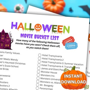 Printable Halloween Movie Bucket List Game | Halloween Activity for Kids and Adults | Party Games | Halloween Game | Family Game | Holiday