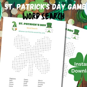 Printable St. Patricks Day Word Search | St Patricks Day Party Games Printable | Family Game | Saint Patty&#39;s Activity | Games for kids