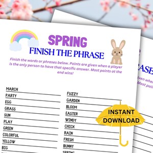 Printable Spring Finish the Phrase | Spring Activity for Kids and Adults | Party Games | Spring Game | Family Game | Holiday Game