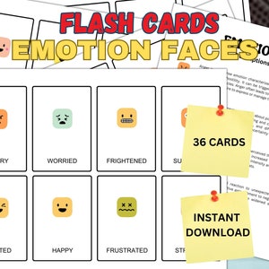 Afdrukbare emotiegezichten Flash-kaarten | Montessorikaarten | 36 Nomenclatuur-flashkaarten | PDF afdrukbare kaarten kleuterspeelgoed