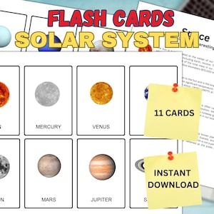 Printable Solar System Flash Cards | Montessori cards | 11 Nomenclature Flash Cards | PDF Printable Cards Preschool Toys