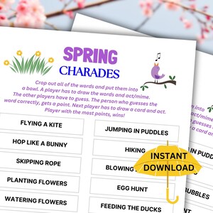 Printable Spring Charades Game | Spring Activity for Kids and Adults | Party Games | Spring Game | Family Game | Springtime Game