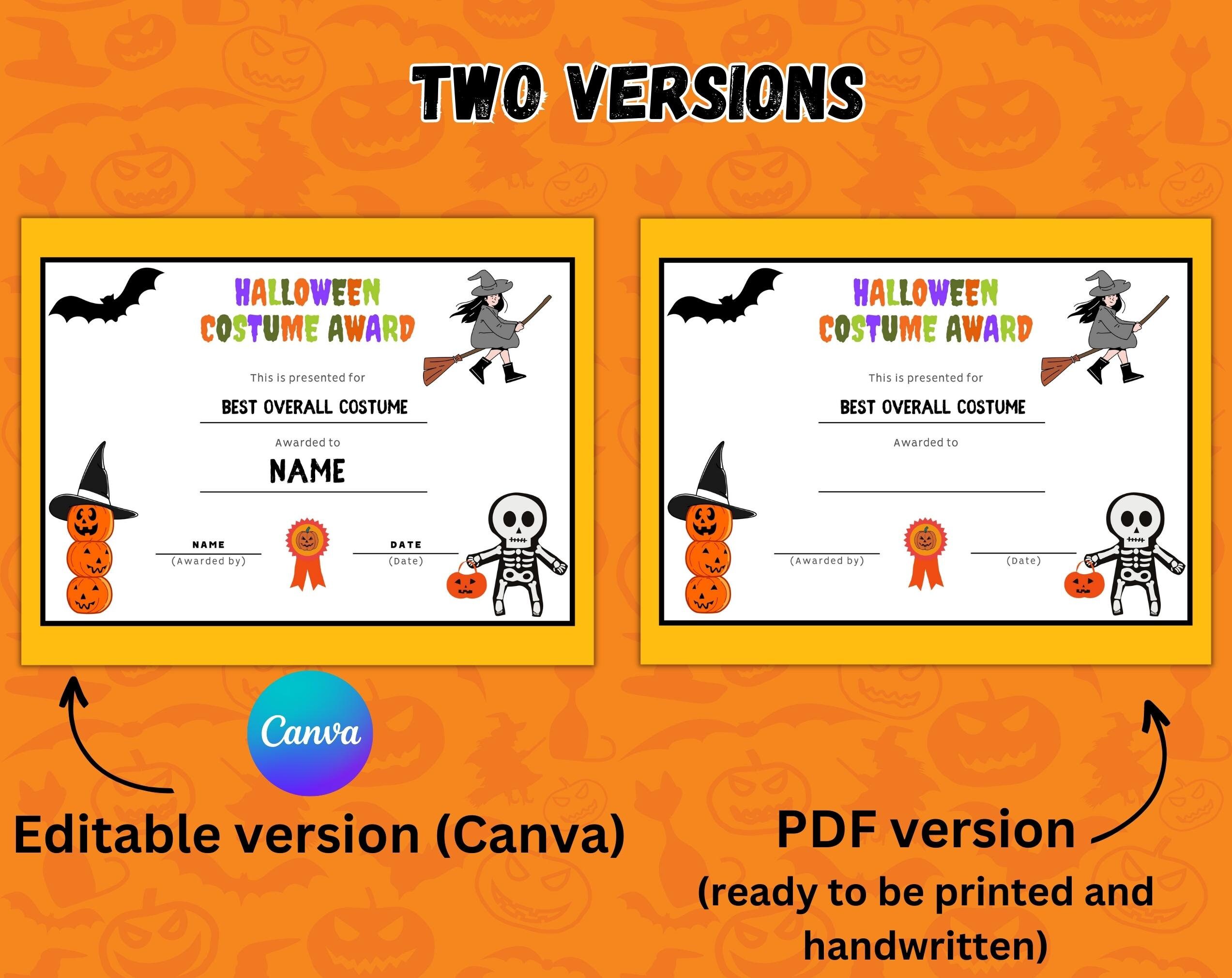 Printable Halloween Costume Awards Bundle | Halloween Costume ...