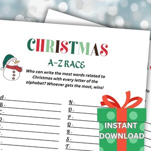 Printable Christmas A-Z Race | Christmas Activity for Kids and Adults | Party Games | Christmas Game | Family Game | Games for Kids