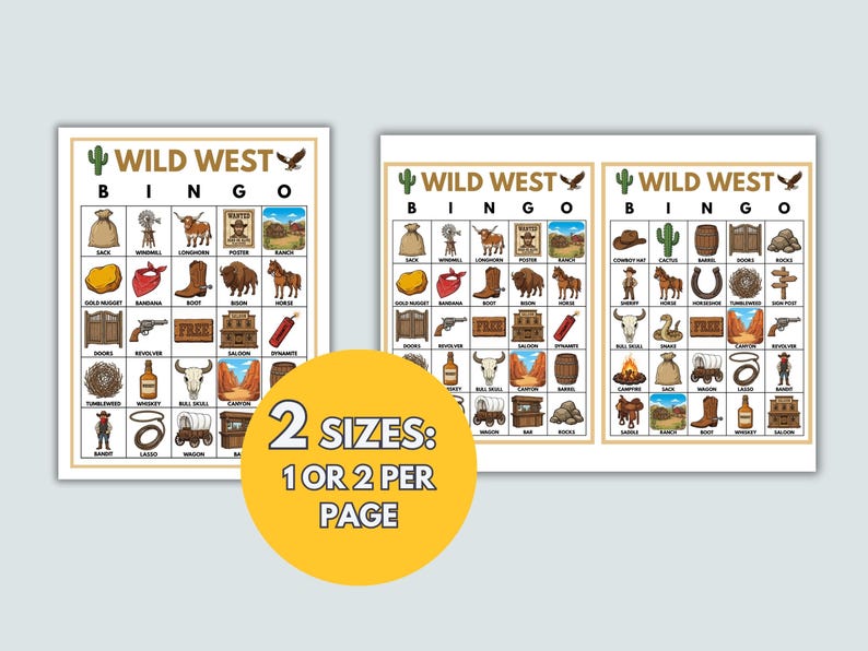 Wild West Bingo | 16 Bingo Cards | Printable Party Game | Classroom ...