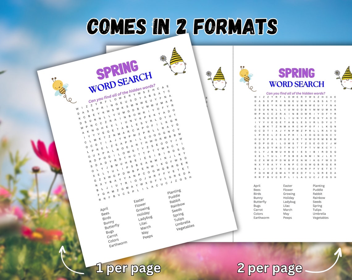 Printable Spring Word Search | Spring Activity for Kids and Adults