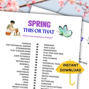 Printable Spring This or That | Spring Activity for Kids and Adults | Party Games | Spring Game | Family Game | Springtime Game