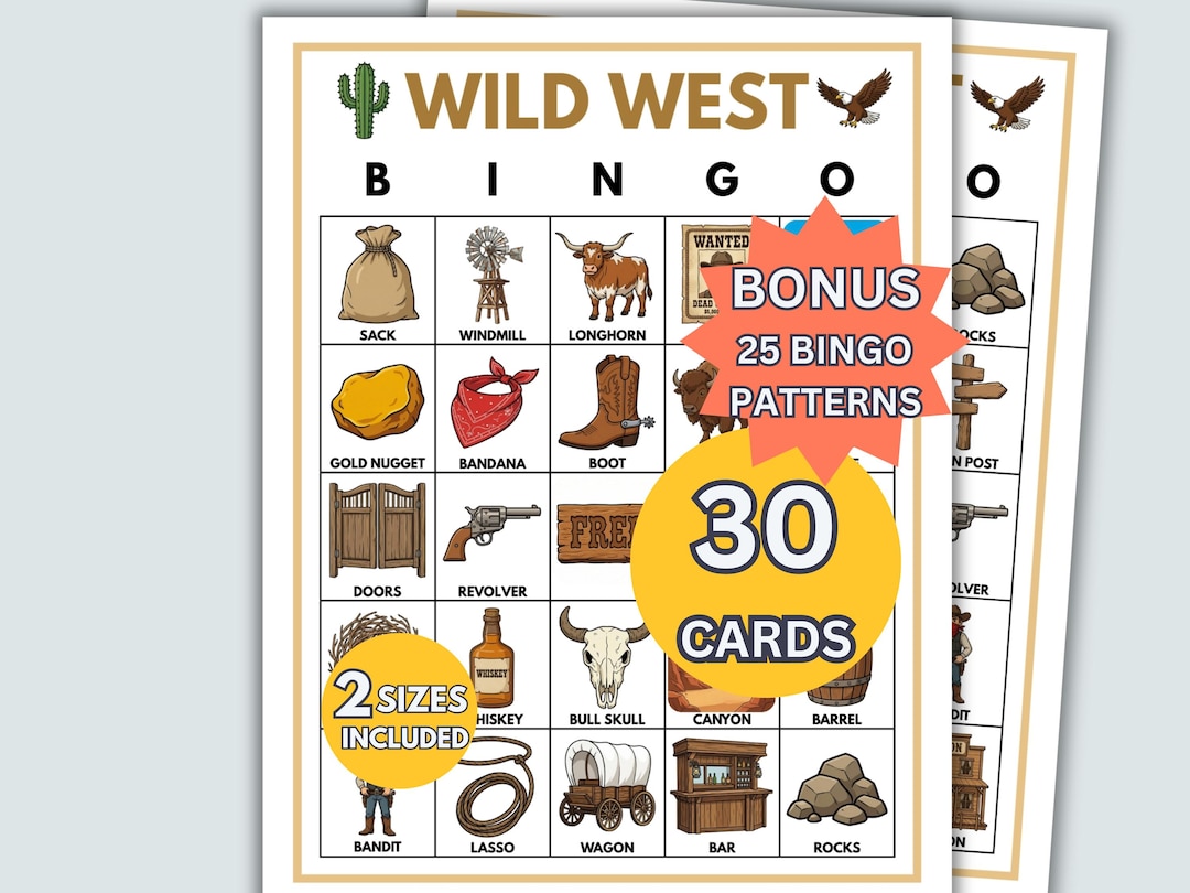 Wild West Bingo | 30 Bingo Cards | Printable Party Game | Classroom ...