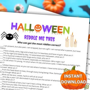 Printable Halloween Riddle Me This Game | Halloween Activity for Kids and Adults | Party Games | Halloween Game | Family Game | Holiday Game
