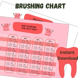 Pink Teeth Brushing Chart | Tooth Brushing Chart | Reward Chart | Routine Chart for Kids | Children Teeth Routine | Kids Teeth Routine