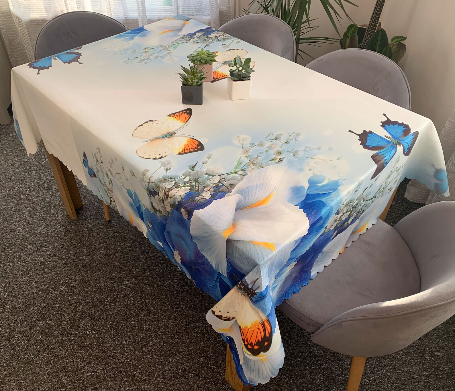 Printed Tablecloth Butterfly Stain Resistant Fabric Table Etsy