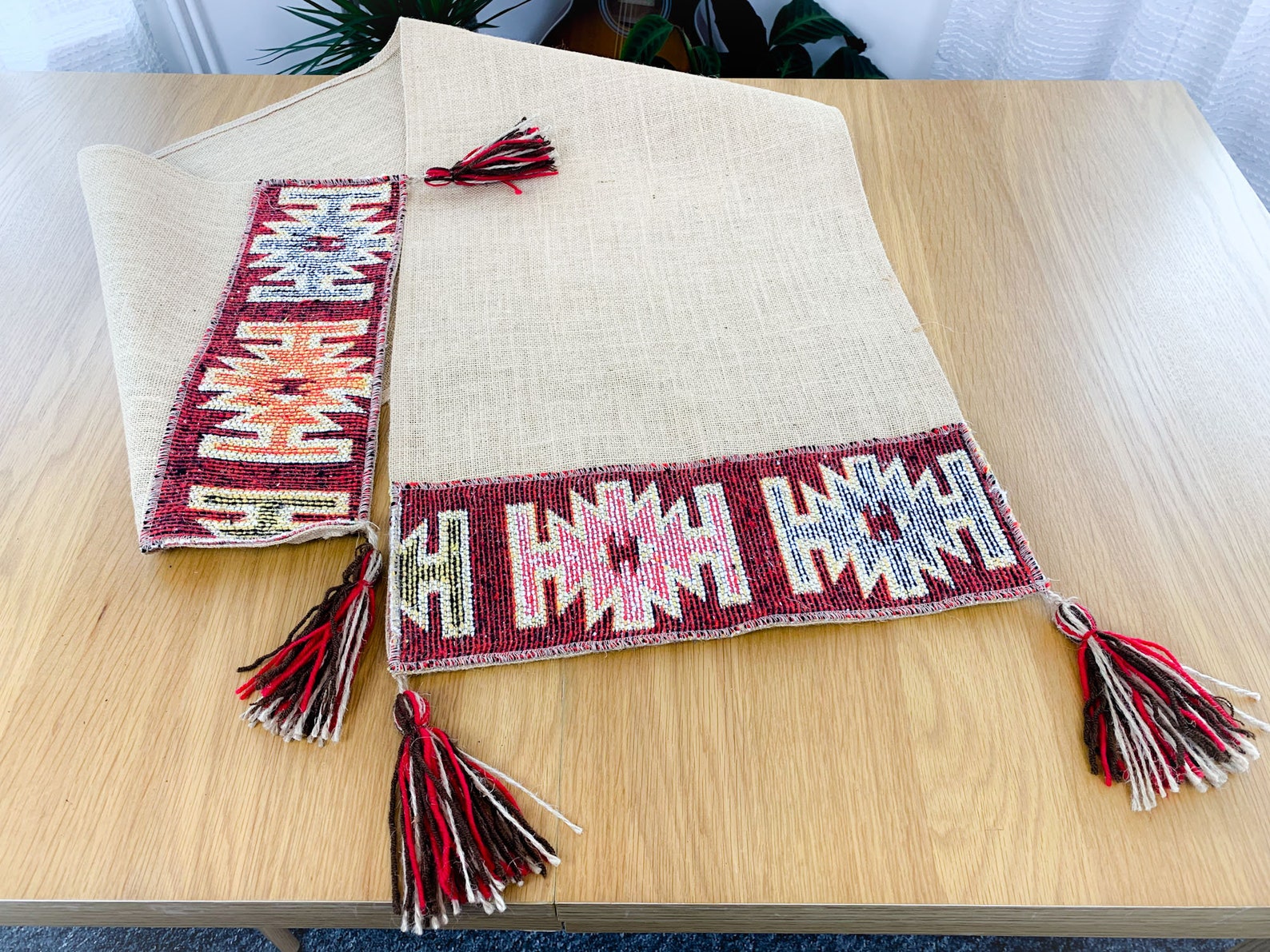 Handmade JUTE TABLE RUNNER, Linen and Cotton Runner, Gift Table Décor