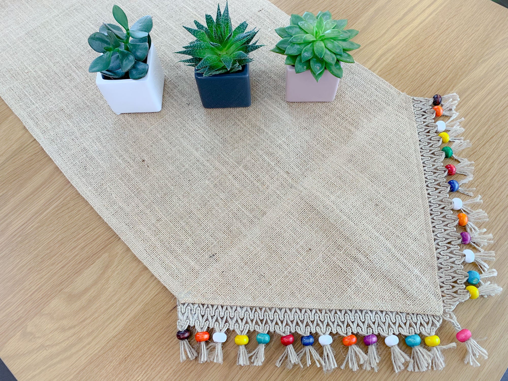 Handmade JUTE TABLE RUNNER, Linen and Cotton Runner, Gift Table Décor